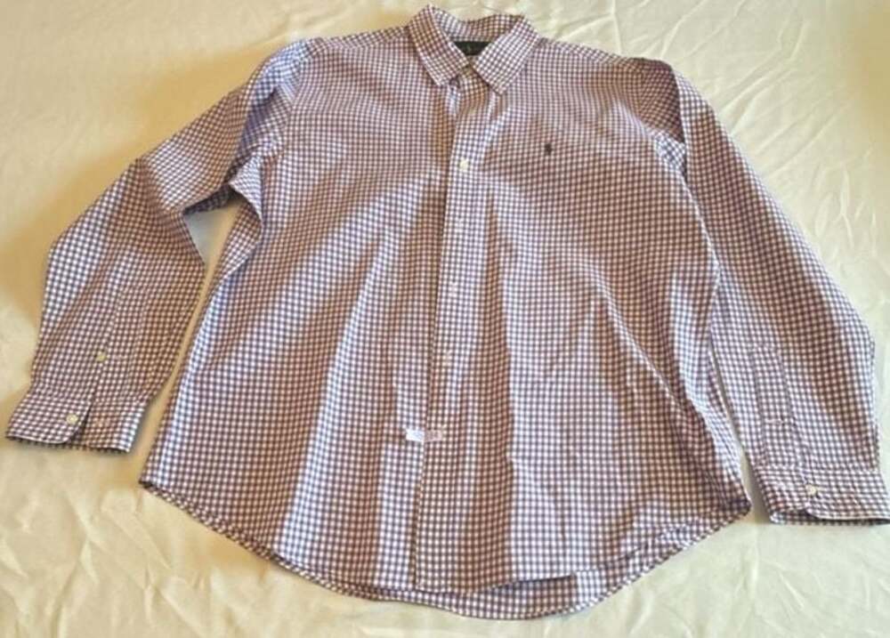Ralph Lauren Purple and White Checkered Gingham Button Down Shirt Men's XL
